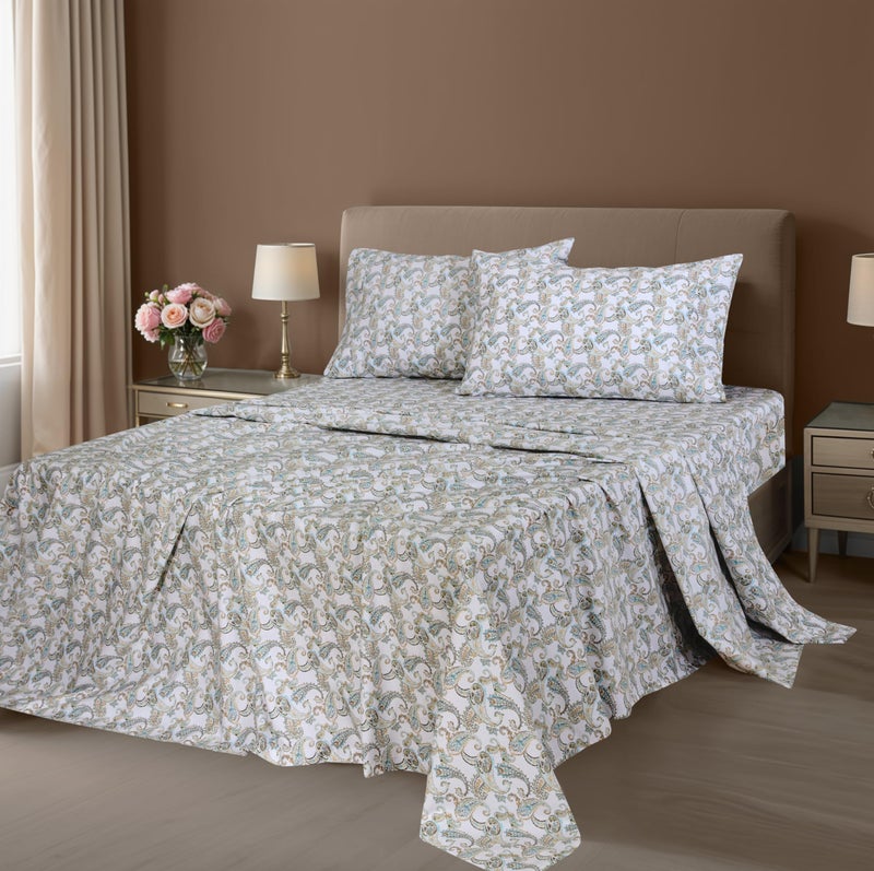ZOYER 100% Cotton Sheets - Cooling & Crisp Full Size Percale Bed Sheets  16"" Deep Pockets Full Bedding Set  Lightweight & Breathable  Durable  4 Pieces  Paisley Ornamental - Image 2